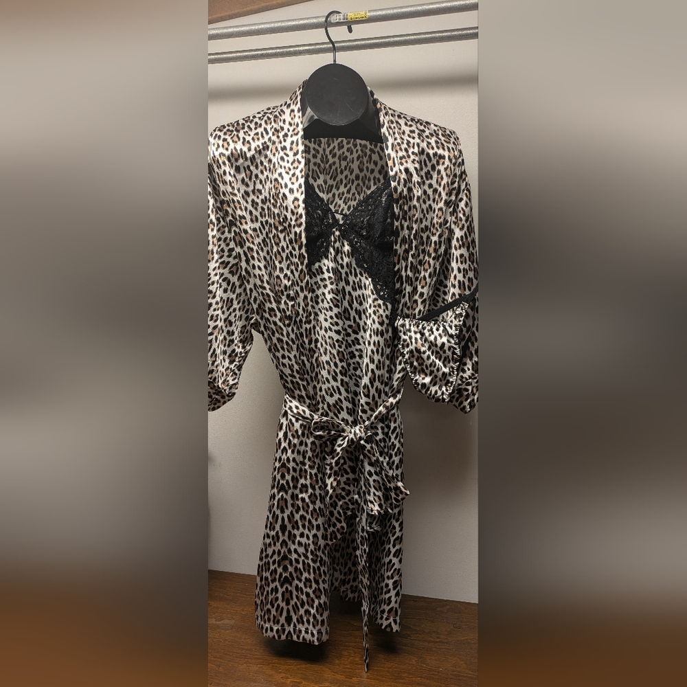 3-Piece Lingerie Set Leopard Print Robe, Babydoll, & Thong  Wedding Shower